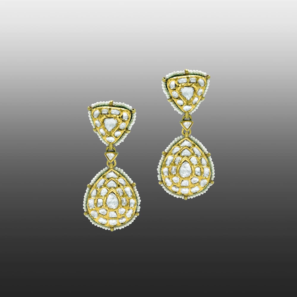 Polki Earrings with Triangular and Teardrop Motifs